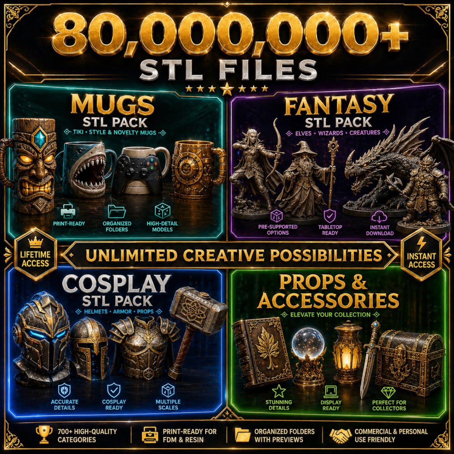 Mugs, Fantasy, Cosplay and Props STL Packs
